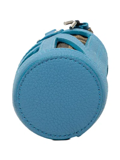 Pre-owned Fendi 2000-2025 Zucca Canvas And Leather Step Out Bucket Bag Charm Key Chain In Blue