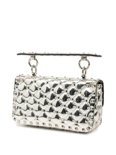 Pre-owned Valentino Garavani 2000-2017 Small Patent Rockstud Spike Satchel In Silver