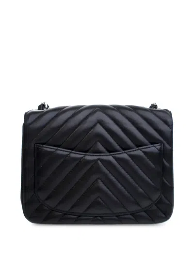 Pre-owned Chanel 2016-2017 Mini Square Classic Chevron Lambskin Single Flap Crossbody Bag In Black