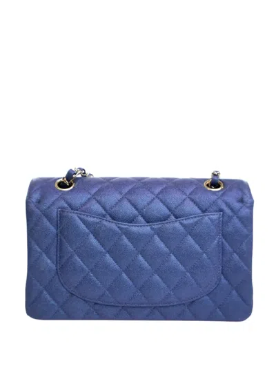 Pre-owned Chanel 2019 Small Classic Iridescent Caviar Double Flap Shoulder Bag In Blue