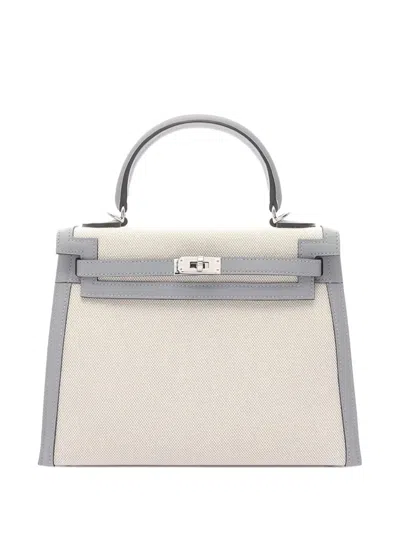 Pre-owned Hermes 2025 Toile And Swift Kelly Ii Sellier 25 Satchel In Brown