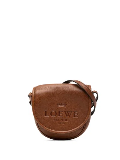 Pre-owned Loewe 2000-2020 Mini Leather Heritage Crossbody Bag In Brown
