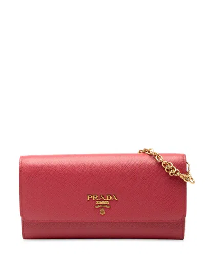 Pre-owned Prada 2000-2013 Saffiano Wallet On Chain Crossbody Bag In Pink