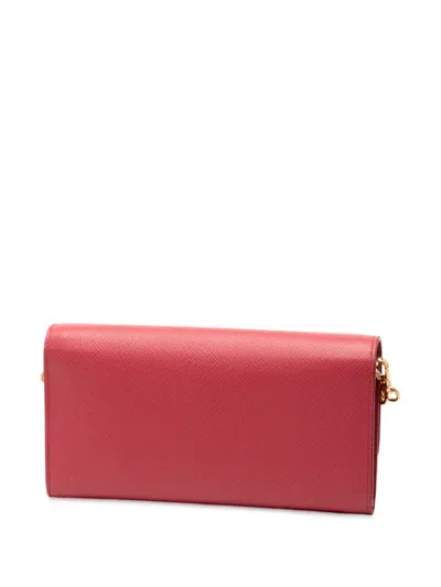 Pre-owned Prada 2000-2013 Saffiano Wallet On Chain Crossbody Bag In Pink