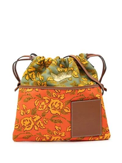 Pre-owned Loewe 2019 Paulas Ibiza Canvas Angel Drawstring Crossbody Bag In Orange
