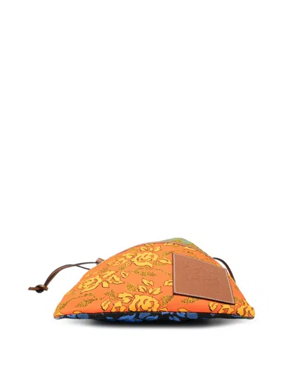 Pre-owned Loewe 2019 Paulas Ibiza Canvas Angel Drawstring Crossbody Bag In Orange