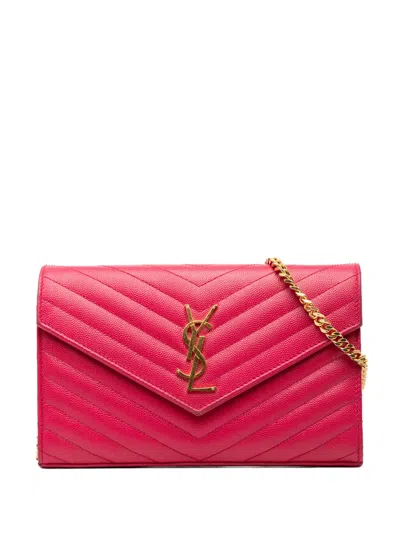 Pre-owned Saint Laurent 2018 Grain De Poudre Classic Cassandre Chain Wallet Crossbody Bag In Pink