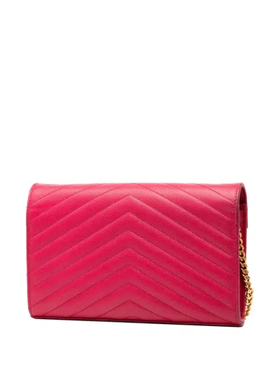 Pre-owned Saint Laurent 2018 Grain De Poudre Classic Cassandre Chain Wallet Crossbody Bag In Pink