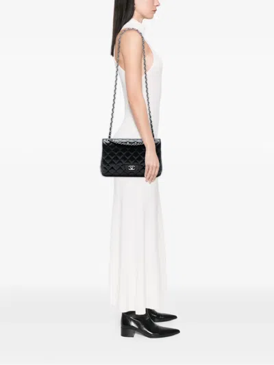 Pre-owned Chanel 2011 Jumbo Classic Lambskin Double Flap Shoulder Bag In Black