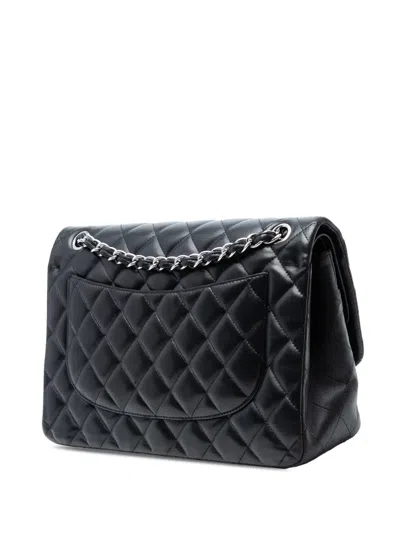 Pre-owned Chanel 2011 Jumbo Classic Lambskin Double Flap Shoulder Bag In Black