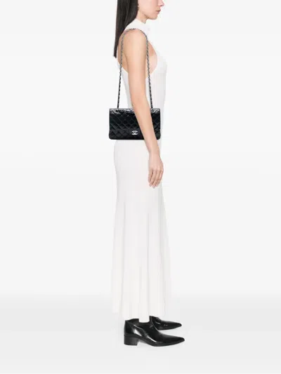 Pre-owned Chanel 2010-2011 Medium Classic Lambskin Double Flap Shoulder Bag In Black