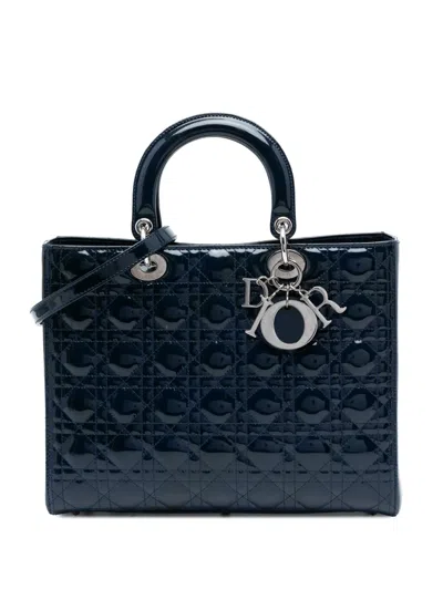 Pre-owned Dior 2010 Large Patent Cannage Lady  Satchel In Blue