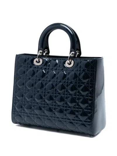 Pre-owned Dior 2010 Large Patent Cannage Lady  Satchel In Blue
