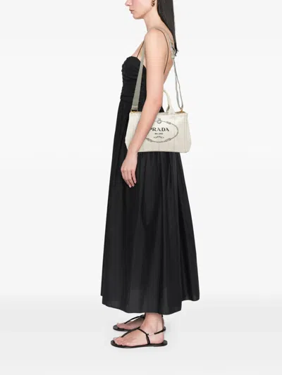 Pre-owned Prada 2010-2025 Small Denim Canapa Logo Satchel In Gray