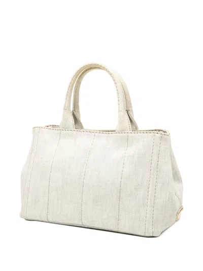 Pre-owned Prada 2010-2025 Small Denim Canapa Logo Satchel In Gray