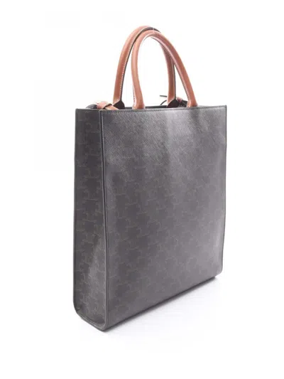 Pre-owned Celine 2021-2025 Small Triomphe Coated Canvas Vertical Cabas Tote Satchel In Black