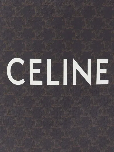 Pre-owned Celine 2021-2025 Small Triomphe Coated Canvas Vertical Cabas Tote Satchel In Black