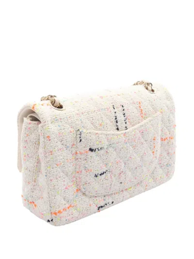 Pre-owned Chanel 2021-2025 Medium Classic Tweed Double Flap Crossbody Bag In White