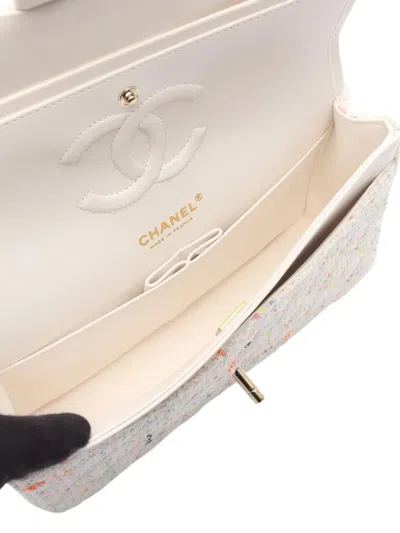 Pre-owned Chanel 2021-2025 Medium Classic Tweed Double Flap Crossbody Bag In White