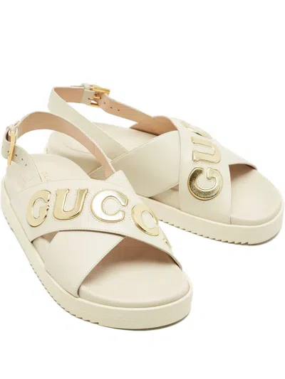 Pre-owned Gucci Logo-detail Leather Sandals In Neutral