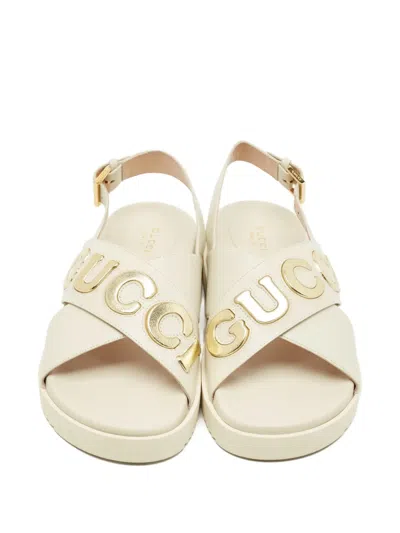 Pre-owned Gucci Logo-detail Leather Sandals In Neutral