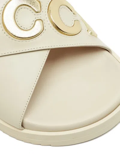 Pre-owned Gucci Logo-detail Leather Sandals In Neutral