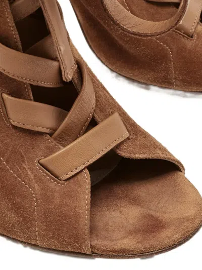 Pre-owned Gianvito Rossi Open-toe Ribbon Ankle Boots In Brown