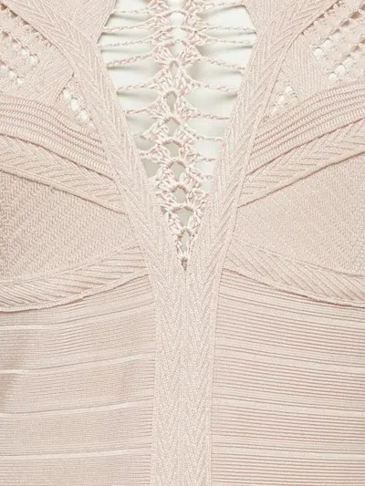 Pre-owned Herve Leger Knitted Crochet Gown In Pink