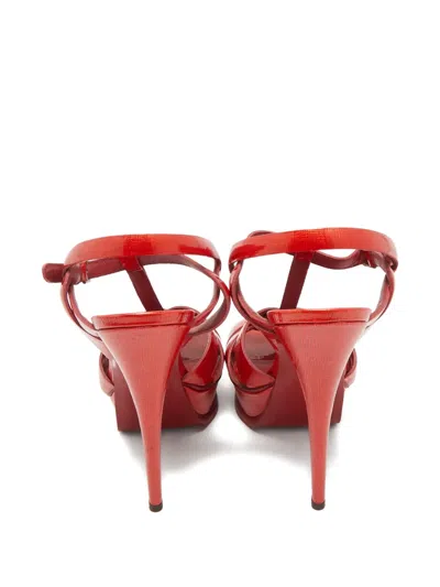 Pre-owned Saint Laurent 38 Tribute Woven Platform Sandals (15 Cm) In Red