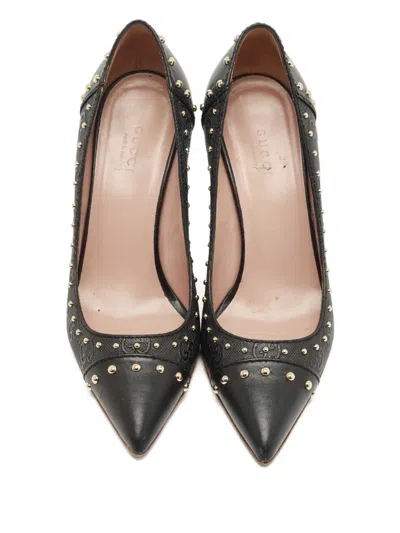 Pre-owned Gucci Gg Studded Leather Pointed Pumps In Black