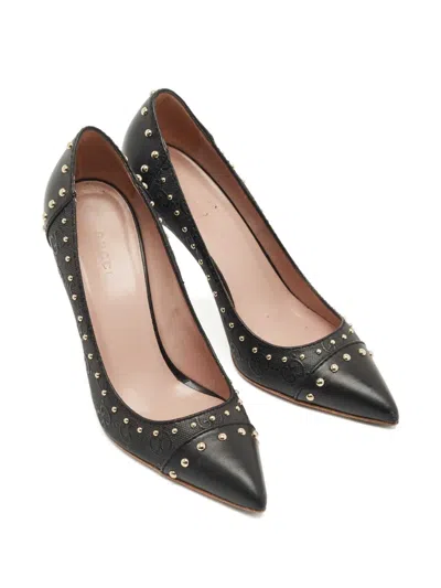 Pre-owned Gucci Gg Studded Leather Pointed Pumps In Black