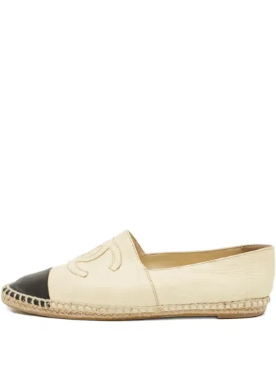 Pre-owned Chanel Embossed Toe Cap Espadrille In Neutral
