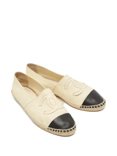 Pre-owned Chanel Embossed Toe Cap Espadrille In Neutral