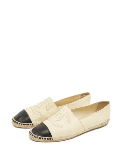 Pre-owned Chanel Embossed Toe Cap Espadrille In Neutral