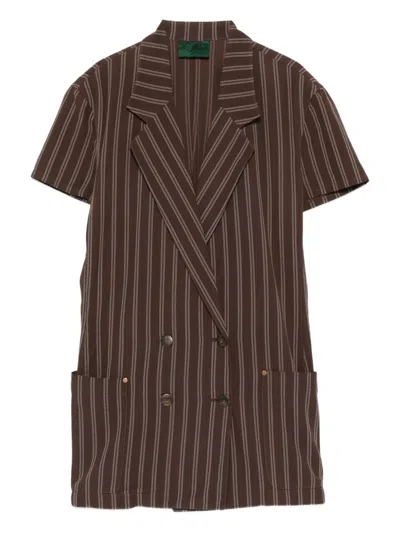 Pre-owned Jean Paul Gaultier Striped Short-sleeve Blazer In Brown