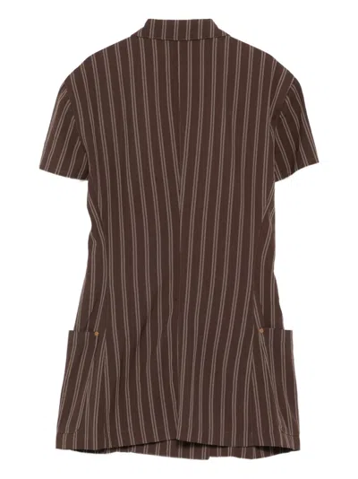 Pre-owned Jean Paul Gaultier Striped Short-sleeve Blazer In Brown