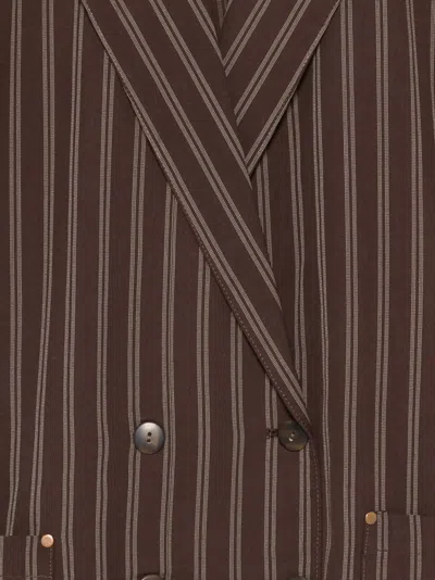 Pre-owned Jean Paul Gaultier Striped Short-sleeve Blazer In Brown