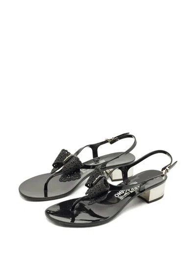 Pre-owned Ferragamo Ankle-strap Bow Sandals In Black