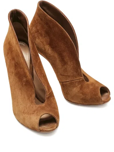 Pre-owned Gianvito Rossi Peep-toe Suede Heeled Sandals In Brown