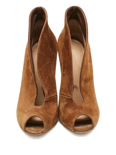 Pre-owned Gianvito Rossi Peep-toe Suede Heeled Sandals In Brown