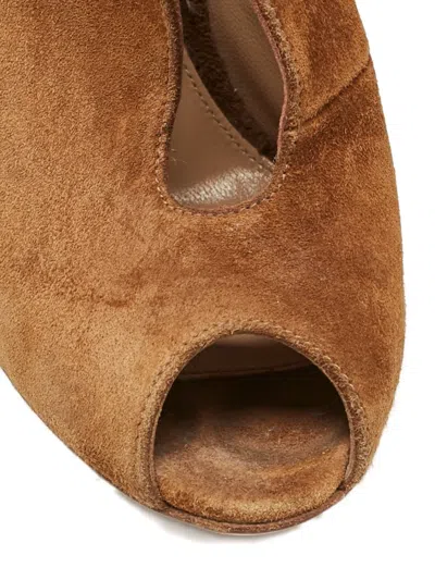 Pre-owned Gianvito Rossi Peep-toe Suede Heeled Sandals In Brown