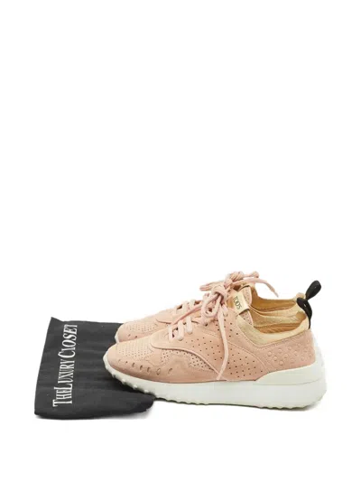 Pre-owned Tod's Perforated-leather Sneakers In Pink