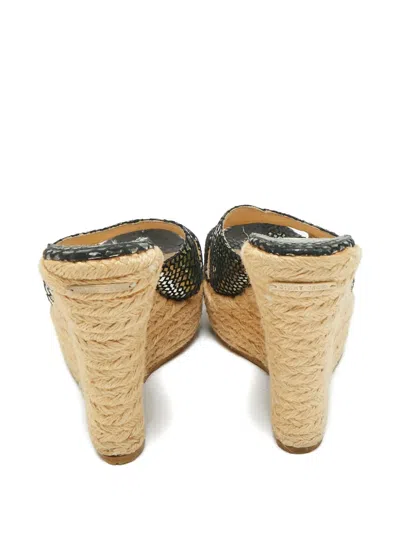 Pre-owned Jimmy Choo Narisa Embossed-leather Heeled Espadrilles In Black
