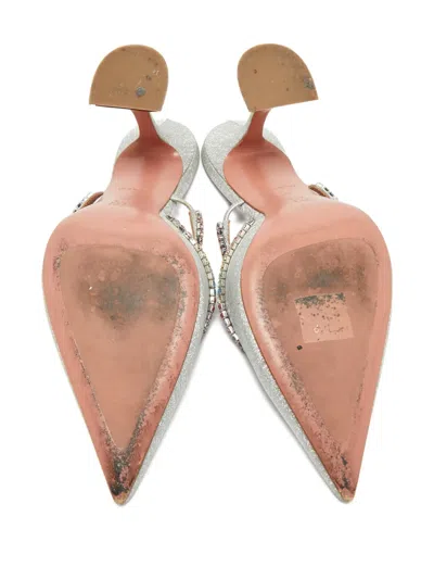 Pre-owned Amina Muaddi Gilda Glittered Mules In Silver
