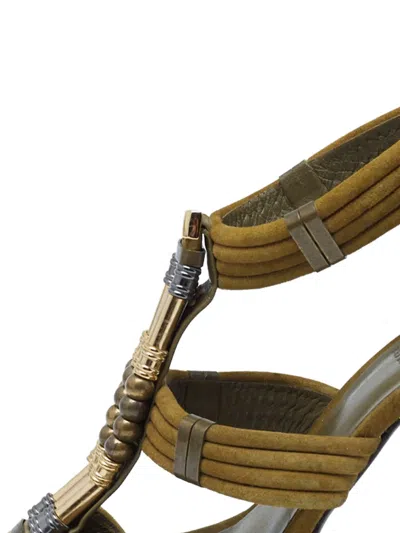 Pre-owned Tory Burch Beaded Suede Sandals In Green