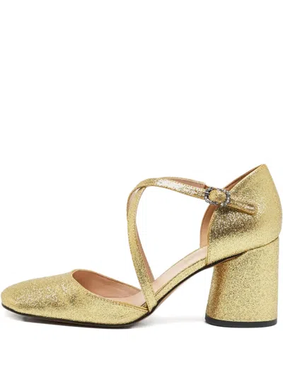 Pre-owned Marc Jacobs Vintage 75mm Glitter Crisscross Sandals In Yellow
