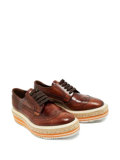 Pre-owned Prada Lace-up Leather Oxford Shoes In Brown