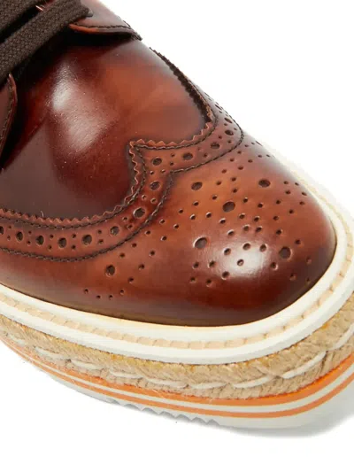 Pre-owned Prada Lace-up Leather Oxford Shoes In Brown