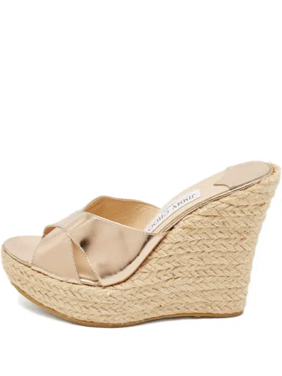 Pre-owned Jimmy Choo Leather Rope Wedge Sandals In Neutral