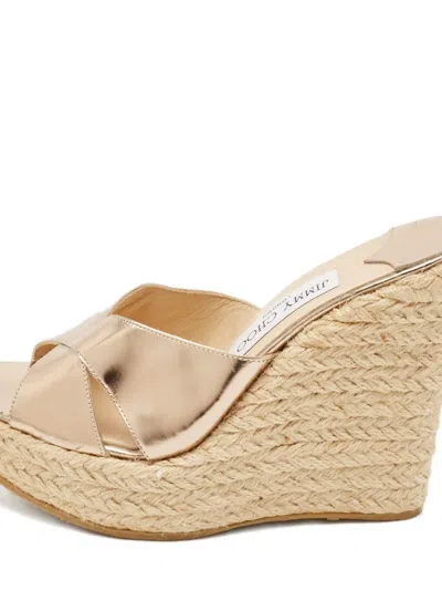 Pre-owned Jimmy Choo Leather Rope Wedge Sandals In Neutral